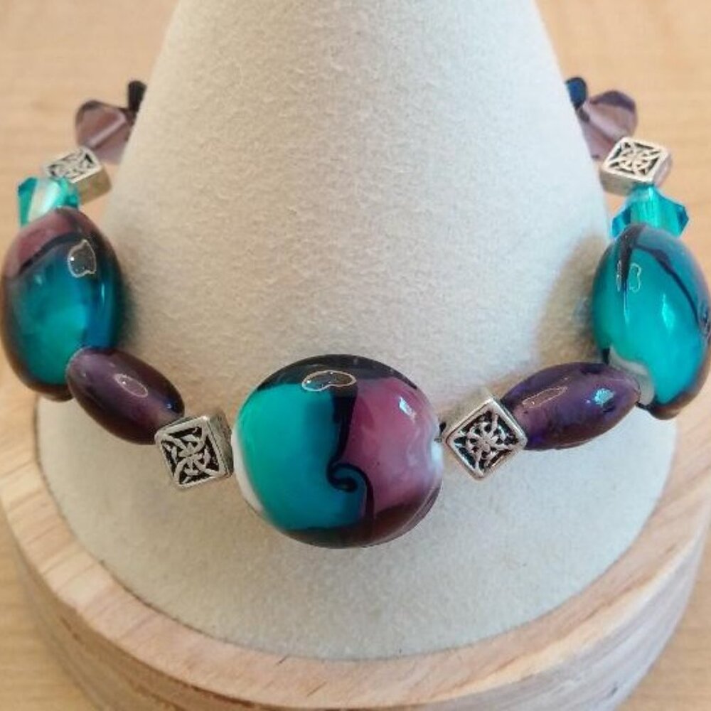 Silver Tone and Glass Bead Bracelet